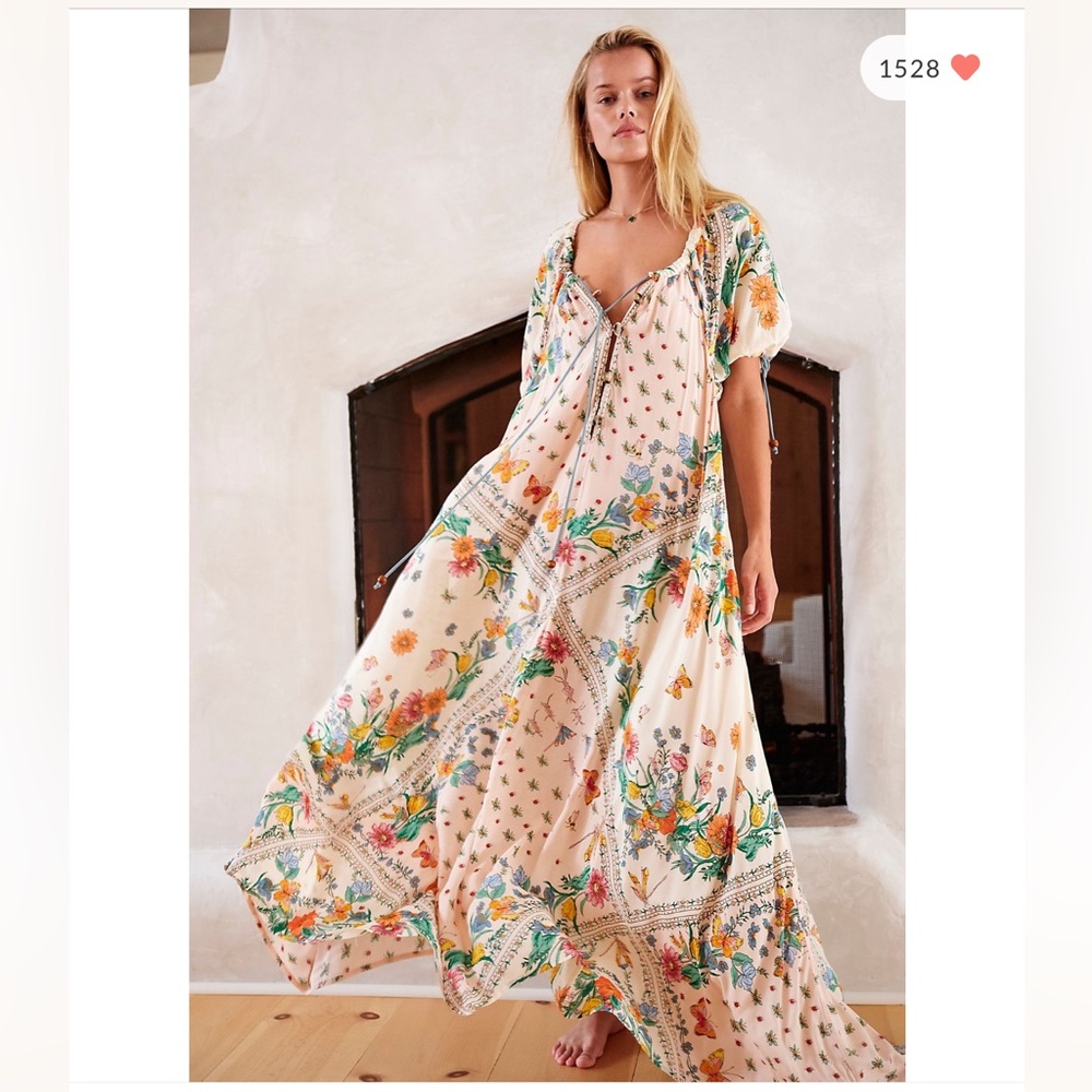 Free People Morning Glory Butterfly Garden Tea Party floral Maxi Dress
